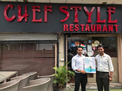 No Straws Attchaed:Staff from a supporting restaurant